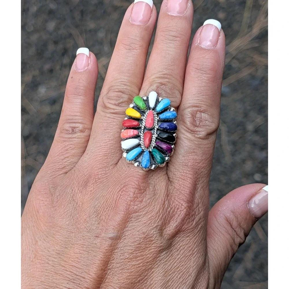 Handmade Navajo Cluster Ring Size 8.75US - Women's Southwest Jewelry ** - Picture 1 of 9